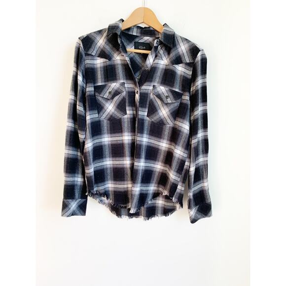 Rails Jaxton Coal Gray Snap Flannel XS Black white button up top shirt - Picture 1 of 4